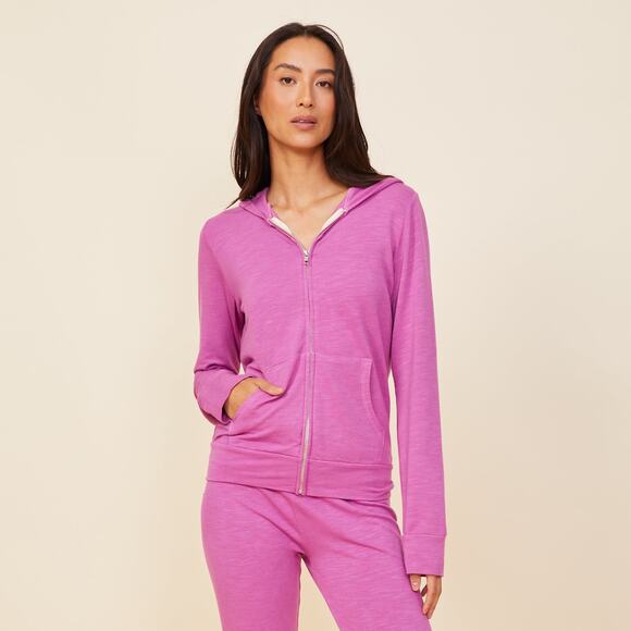 Monrow Supersoft Zip Up Hoodie in Acai Size Large - Picture 1 of 8